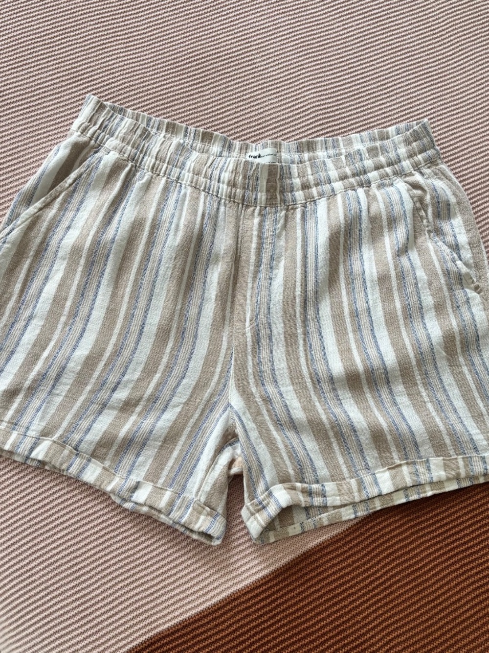 Frank & Oak Linen Blend Striped Pull On Shorts Women’s Size Medium